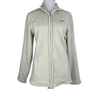 The North Face Womens Full Zip Fleece Jacket Cream Faux Fur Trim Mock Neck XL‎